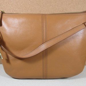 Fossil Jolie Crossbody Leather Handbag CAMEL/TAN, Old English Brass, EUC
